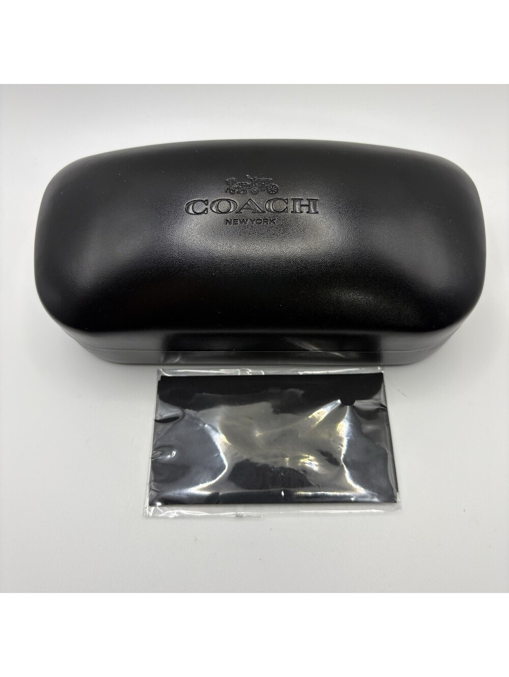 Coach New York Black Hard Clamshell Eyeglass Case with Coach Cleaning Cloth New
